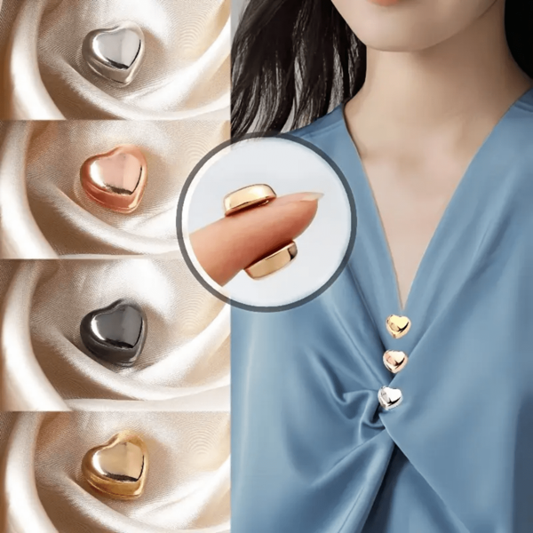 2/4/5 paires d'accessoires magnétiques de mode pour col de chemise en forme de cœur multi-couleurs - sans couture nécessaire, boutons amovibles pour resserrer le col de chemise, convient pour le col, les poignets, les jambes de pantalon, les écharpes, décoration réglable et réutilisable, cadeau
