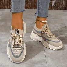 2025 Autumn New Women's Casual Sneakers, Mesh Lace-Up Fitness Running Shoes, Comfortable Soft Walking Sneakers, Back To School Fashion Retro Sports Running Shoes, Must-Have Halloween Costumes, With A Variety Of Styles To Choose From, Casual Flat-Soled Breathable Women's Sneakers Comfortable And Versatile Shoes,New Women's Shoes Fly Woven Surface EVA Light Sole Lightweight Fashion Casual Sneakers