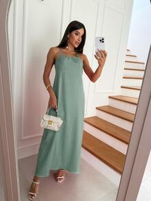 Women's Long Dress With Straps Loose Elegant Duna Comfortable Light - Mint Green - View 1
