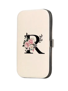 Initial Letter Print Travel Manicure Set, Black Letters A-Y, Mother's Day Gift, Large Capacity Manicure Care Storage Box, Includes Stainless Steel Tools, Ultra Sharp Anti-Splash Nail Clipper Set, Classic Design Grooming Kit Box, Convenient To Carry, Suitable For Travel, Outings, Boarding School And Home Use, Perfect Gift For Wife, Girlfriend, Family, Parents - Beige - View 20