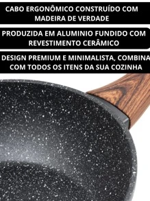 Frigideira Antiaderente de Alumínio Revestimento Cerâmico Premium 24cm Funda Cabo Madeira NÃO GRUDA