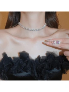 1set Crystal Necklace And Earrings Jewelry Set - ABsilver - View 3