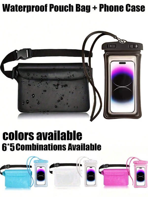 Waterdichte tas + telefoonhoesje, waterdichte tas voor strand, zwemmen, varen, kajakken, wandelen, bescherming van telefoon, camera, contant geld, mp3, paspoort, documenten tegen water, zand, sneeuw, stof, portemonnee portemonnee voor buitensporten zomervakantie reizen zwembad