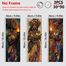 Juego de 3 impresiones de arte en lienzo de mujeres africanas, estilo clásico art déco - con o sin marco, pósteres de arte mural moderno, decoración de pared de tinta colgante, orientación retrato, uso interior/exterior, ideal para sala de estar, dormitorio, comedor - pósteres de alta calidad y resistentes a la decoloración