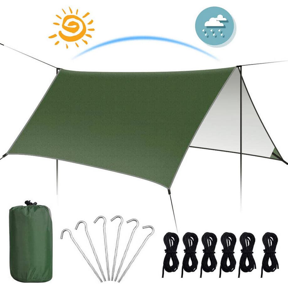 COSANSYS Camping Tent Tarp 3m X 3m Waterproof Anti-UV Suitable For Camping, Picnic, Hammock - Green - View 1
