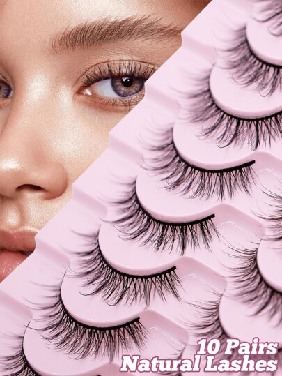 10 pares de pestañas falsas FindLove Natura Lashes cruzadas 3D de visón sintético, pestañas postizas rizadas y mullidas hechas a mano de 5-14mm, apariencia ultra ligera y natural, para mujeres, mamá, esposa, hermana, adolescente, amiga, herramientas de maquillaje