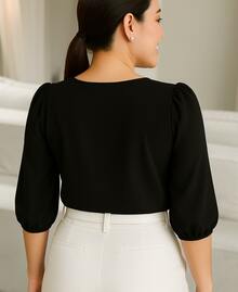 Women's Formal Blouse With Elegant Tailored Sleeves Plus Size - Black - View 5