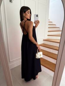 Women's Long Dress With Straps Loose Elegant Duna Comfortable Light - Black - View 2