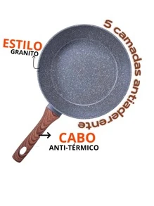 Frigideira Antiaderente de Alumínio Revestimento Cerâmico Premium 24cm Funda Cabo Madeira NÃO GRUDA