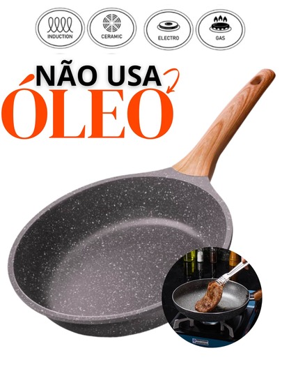 Frigideira Antiaderente de Alumínio Revestimento Cerâmico Premium 24cm Funda Cabo Madeira NÃO GRUDA