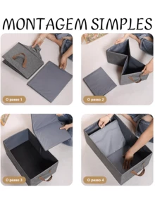 KIT 4 Organizador De Caixas De Armazenagem De Roupas Grandes Dobráveis Gavetas De Armários De Guarda Roupa REFORÇADO - Cinza - Visão 8