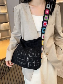 Plecak z siatki tkanej dla kobiet, duża pojemność, 2025 nowy, luźny, dzianinowy, pusty, mały plecak na wakacje na plaży