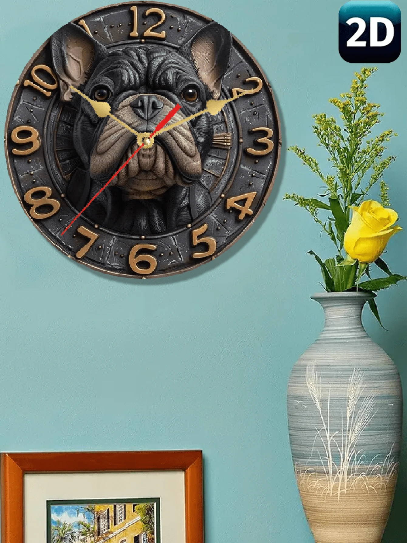 1 件 10 英寸/12 英寸迷人法国斗牛犬挂钟 - 静音木质，DIY 装饰木制艺术品，适用于卧室和客厅，完美的情人节礼物学校装饰学校惊喜宿舍装饰返校