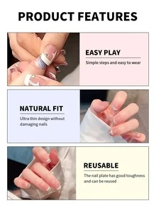 GIRL PLUS Girlplus “无妆感”10片纯手工假指甲，短/中长棺材型、椭圆型，简约时尚裸色高密度亮泽猫眼美甲贴片，猫眼法式边设计，优雅温柔可爱白色时尚美甲套装，适合任何肤色女性日常佩戴，按压式美甲，手工按压式美甲。 - 淺粉色 - 查看 7