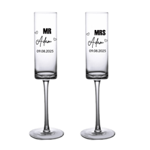 (Set Of 2) Personalized Champagne Flutes For Weddings, Engagements, And Anniversaries - Elegant UV Printed Mr. And Mrs. Toasting Glasses Set - Customizable Shapes, Styles, And Colors - Perfect Gift For Newlyweds, Bridal Showers, And Romantic Celebrations - Unique Keepsake For Toasting Love And Happiness - Ideal For Wedding Receptions, Engagement Parties, And Special Occasions - Celebrate Your Love Story With Style!