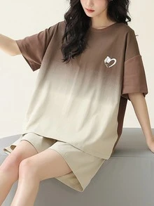2pcs Women's Summer Shorts, Pajama Set, Short Sleeve Shorts, Plaid Print, Casual And Comfortable, With Pockets - Màu nâu - Xem 4