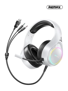 REMAX Remax Stereo Gaming Headset, Noise-Proof Over Ear Headphones With Mic, LED Light, 7.1 Surround Sound, Soft Memory Earmuffs, Gift For Game Friend, 2 In 1 Plug( Type-C And 3.5mm ), 6.2ft Long Cord