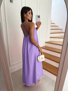 Women's Long Dress With Straps Loose Elegant Duna Comfortable Light - 紫丁香 - 查看 2
