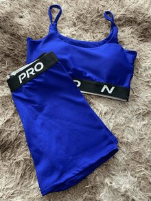 PRO 2-Piece Gym Set (Top + Shorts) Thick Lined Flannel Zero Transparency - Xanh đậm - Xem 1