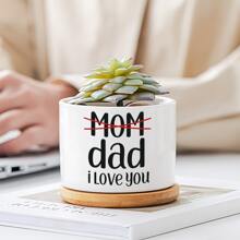 1pc Father's Gift - "World's Best DAD" - Dad, I Love You, Unique Birthday Gift For Father From Daughter/Son, Ceramic Plant Pot With Bamboo Tray, Father's Day Gift For Plant Lover Dad (Plants Not Included)
