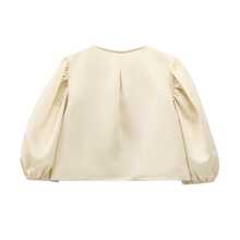 Braided Bow Strap Cute Commuter Lantern Sleeve Women's Top - Champagne - View 2