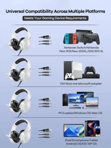 REMAX Remax Stereo Gaming Headset, Noise-Proof Over Ear Headphones With Mic, LED Light, 7.1 Surround Sound, Soft Memory Earmuffs, Gift For Game Friend, 2 In 1 Plug( Type-C And 3.5mm ), 6.2ft Long Cord