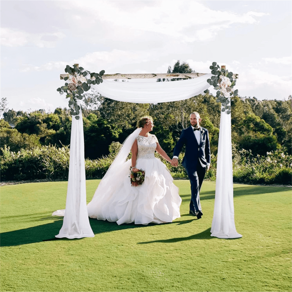 1pc 19ft White Wedding Arch Drapes, Wedding Arch Draping Fabric,6 Yards Sheer Chiffon Fabric Drapery, Wedding Ceremony Reception Decorations, Arbor Drapery, Wedding Arch Decorations, Backdrop Curtains Party Swag