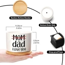 1pc Father's Gift - "World's Best DAD" - Dad, I Love You, Unique Birthday Gift For Father From Daughter/Son, Ceramic Plant Pot With Bamboo Tray, Father's Day Gift For Plant Lover Dad (Plants Not Included)