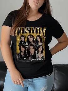 Customized Personalized Women Plus Size T-Shirt - Add Your Own Images (Selfie/Family Photo/Pet Photo/Friend Photo/Party/Team/ Boyfriend/Girlfriend/Pet/Couple Matching/ Workwear) And Your Text To Design Your Personalized Printed T-Shirt