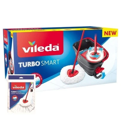  ✅ Entrega 24/72h Vileda Cubo Turbo Smart Set Cubo con pedal palo de 3 piezas y fregona de microfibras triangular o mas 1 extra de recambio, sistema de limpieza que incluye un cubo con pedal, fregona de microfibras triangular diseñada para alcanzar todas las esquinas.
