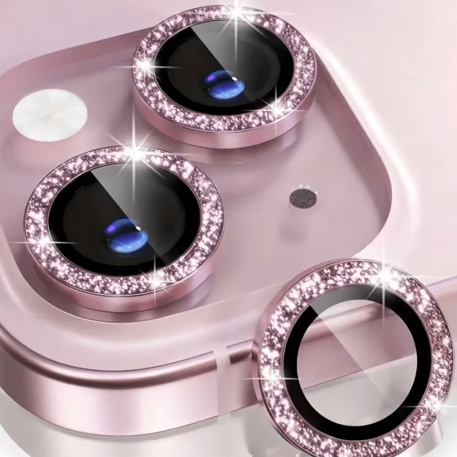 Rhinestone Lens Protective Film Compatible With IPhone 11/12/13 Mini/14/15 Plus/16 Pro Max Series, Fashionable Glitter, Decorated With Shiny Rhinestones (Pink), Gift For Birthday, Family, Friends, Shiny Crystal, Lens Protector, Phone Accessory - Baby Pink - View 1