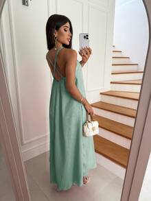 Women's Long Dress With Straps Loose Elegant Duna Comfortable Light - Mint Green - View 2