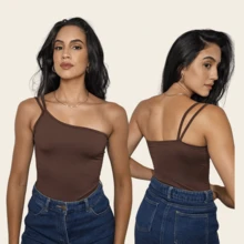 Women's One Shoulder Tank Top Strapless Top Tube Top Suplex Blouse Y2k Fashion Gringa Strappy Casual Party Knitted Asymmetrical - 鏽棕色 - 查看 2