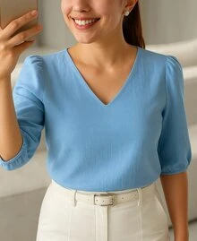 Women's Formal Blouse With Elegant Tailored Sleeves Plus Size - 淺藍色 - 查看 2