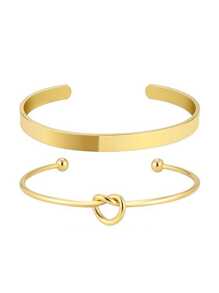 Pulseira de corrente dupla de aço inoxidável banhada a ouro 18K, 2 peças, conjunto de pulseiras minimalistas com contas vazadas, acessório versátil adequado para meninas e mulheres (quantidade de contas aleatória)