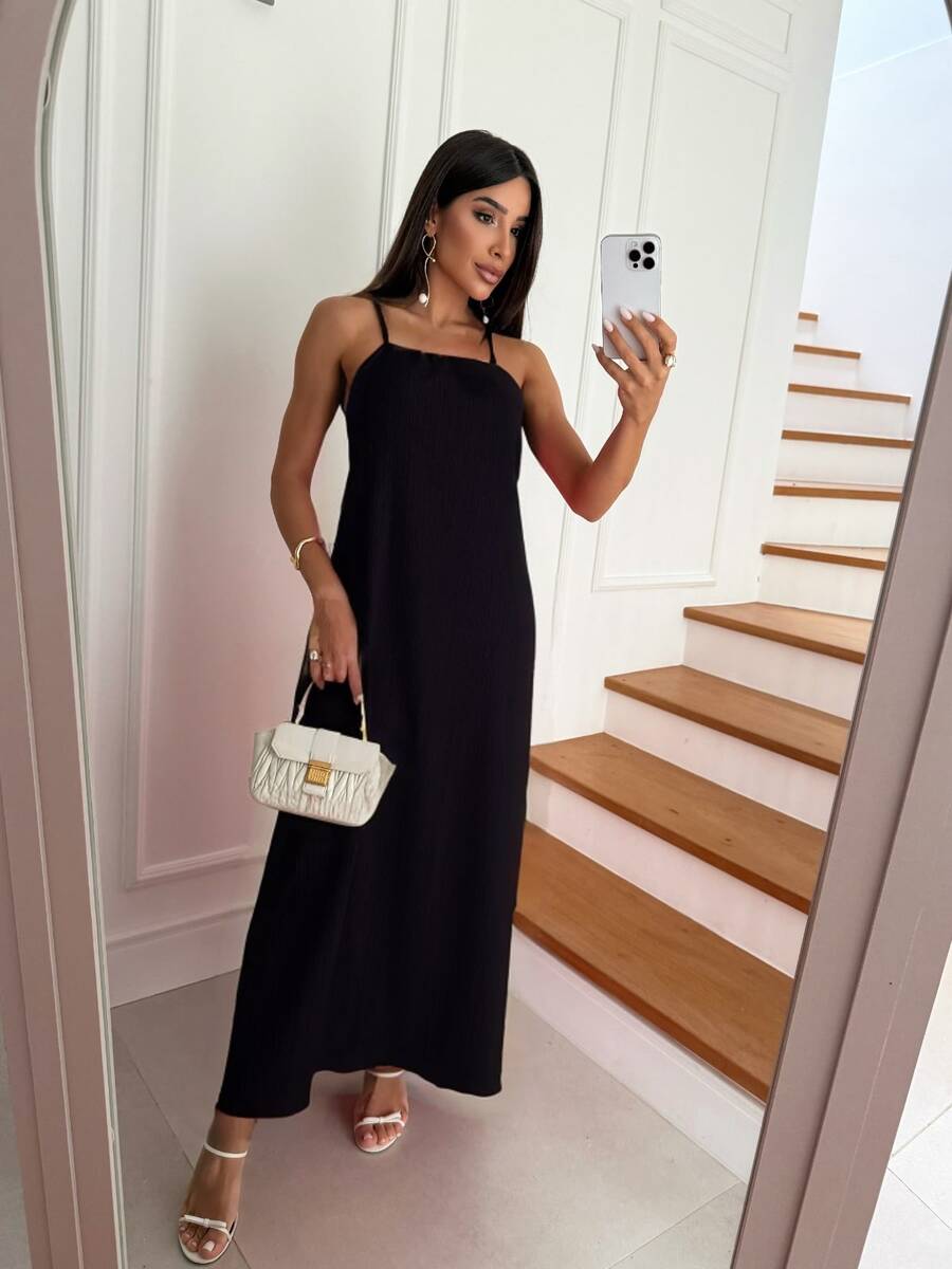 Women's Long Dress With Straps Loose Elegant Duna Comfortable Light - Black - View 1