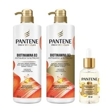 Kit Pantene Sh + Cond + Tônico Antiqueda Biotinamina B3 Nutrição