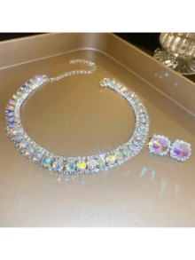 1set Crystal Necklace And Earrings Jewelry Set - ABsilver - View 2