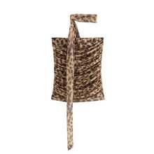 Summer Fashion Leopard Stripe Top With Ruffle Details, Vintage Casual Leopard Print Asymmetric Ruffle Hem Sexy Backless Camisole - Chocolate Brown - View 6
