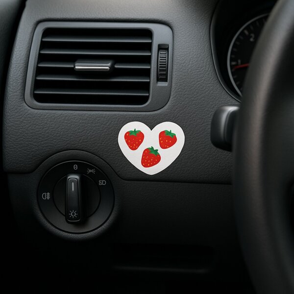 Lindo adhesivo de coche con forma de corazón con estampado de fresa - Accesorio femenino y elegante para decoración de interior automotriz
