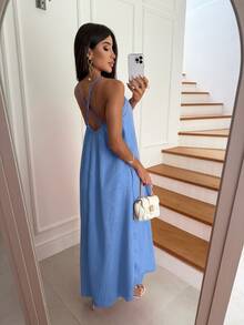 Women's Long Dress With Straps Loose Elegant Duna Comfortable Light - Baby Blue - View 2