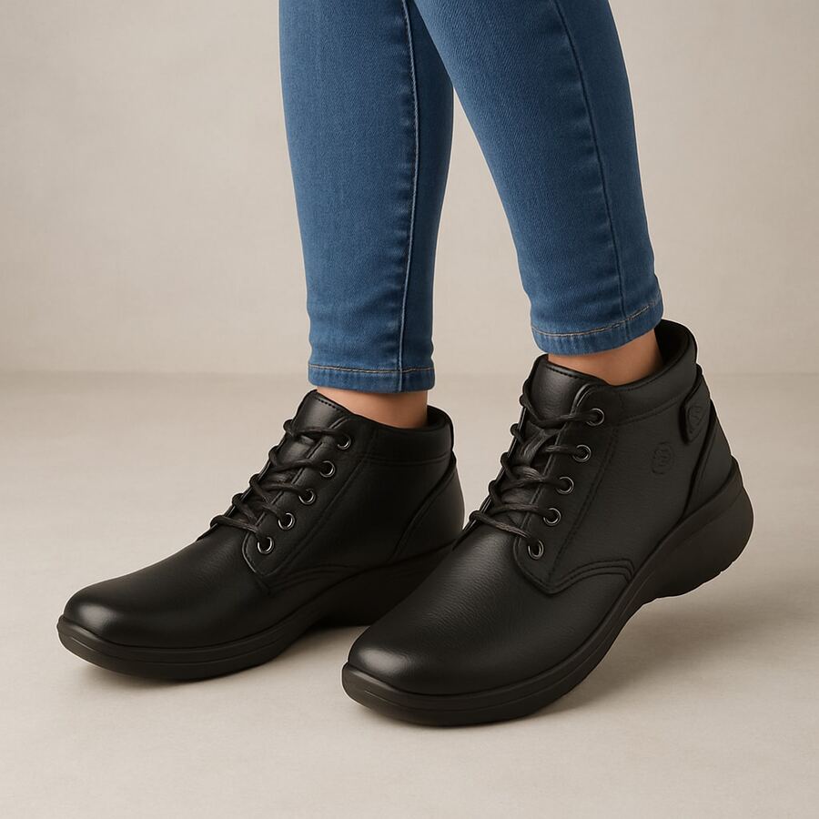 Verde Tabaco botines de piel para mujer 8011 color negro, perfecto para estilos casual y outdoor, ideal para el trabajo, caminatas o actividades diarias, botines mujer, calzado negro con tacón, estilo urbano chic,  botines de piel, calzado de mujer    Gótico  Vintage  Básico  Casual  casual        Casa  Exterior - Negro - Ver 1