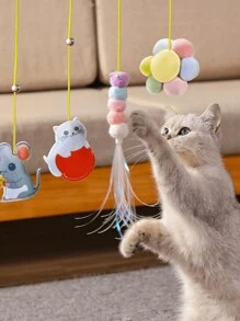 1 pieza Juguete interactivo de gato con cuerda elástica para colgar - Juguete colgante gracioso y divertido para mascotas