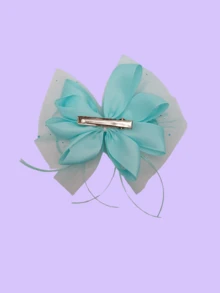 2 moños en color rojo y colores de arcoiris, con detalle de flor de listón, tul diamantado, en medidas de 12x11 cm, para niñas, adolescente, dama, para fiestas, eventos, día del niño, boda, graduación, para llevar en bolsillo, que le da un toque de feminidad a tu estilo y peinado - Azul menta - Ver 3