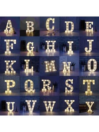 1pc21.5cm/8.4in 白色塑料 A-Z 大写英文字母 LED 电池模型（不含电池）低压装饰灯，悬挂和放置两用灯箱，适用于生日派对、情人节惊喜表白、求婚、婚礼、宴会、酒店、商店橱窗、车展、酒吧等场所 DIY 人造气氛景观装饰，适用于圣诞节和春节等重要节日