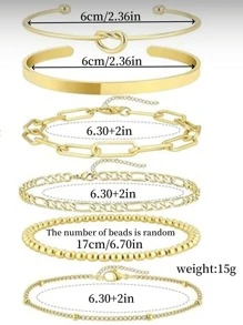 Pulseira de corrente dupla de aço inoxidável banhada a ouro 18K, 2 peças, conjunto de pulseiras minimalistas com contas vazadas, acessório versátil adequado para meninas e mulheres (quantidade de contas aleatória)