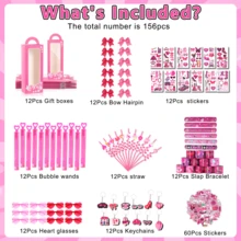 156 PCS Ultimate Pink Party Favors Set - Perfect For Birthdays And Pink Themed Celebrations, Includes Party Bags, Accessories And Toy Favors, Birthday Party Decorations - Hồng - Xem 2
