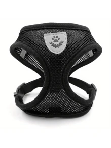 Juego de correa y collar con sistema antifuga, ajustable al pecho y espalda, con cinta reflectante de seguridad, hecho de material de malla suave y transpirable para mascotas, gatos y perros