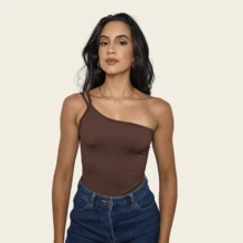 Women's One Shoulder Tank Top Strapless Top Tube Top Suplex Blouse Y2k Fashion Gringa Strappy Casual Party Knitted Asymmetrical - 鏽棕色 - 查看 5