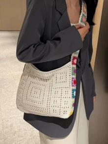 Plecak z siatki tkanej dla kobiet, duża pojemność, 2025 nowy, luźny, dzianinowy, pusty, mały plecak na wakacje na plaży